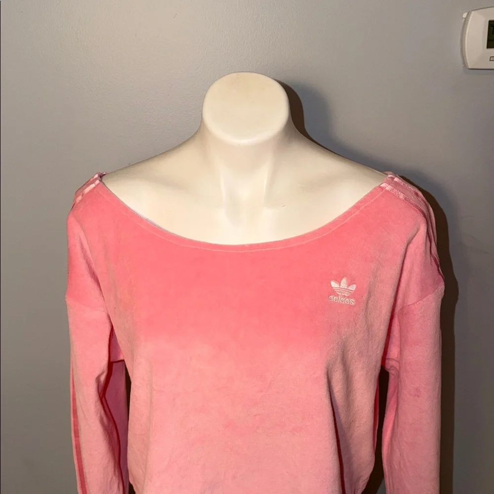 adidas Ladies Relaxed Risqué velour off the shoulder sweatshirt-Vibrant pink - Picture 3 of 14